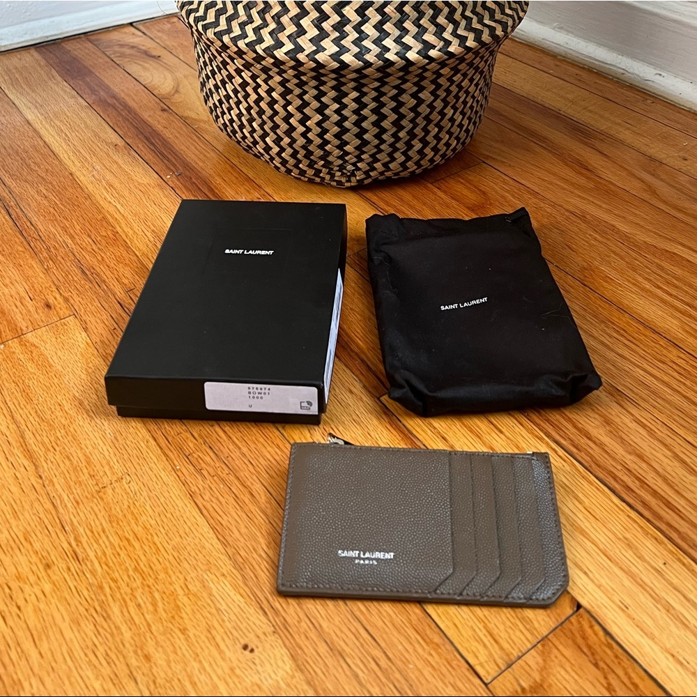 Saint Laurent Fragments Zipped Leather Card Holder W/Box